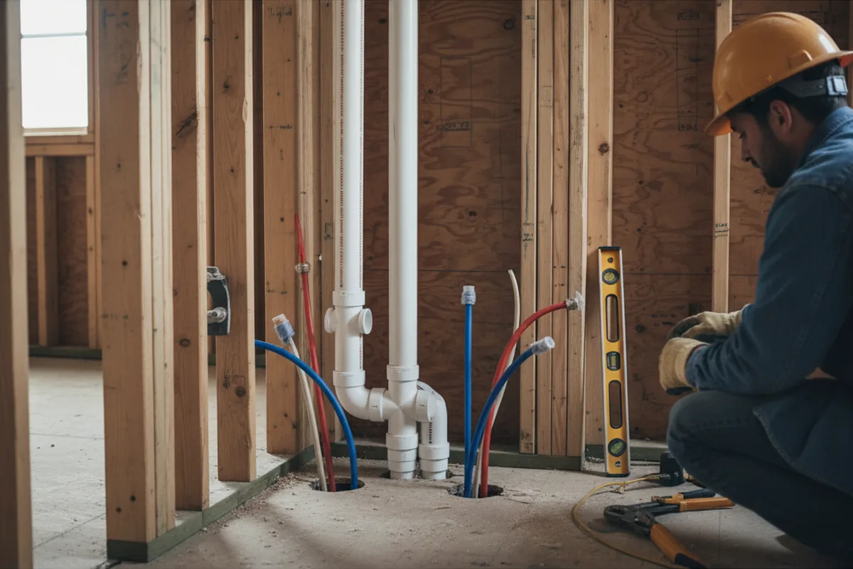 Drain and supply rough-in during Sump Pump Repair in Latah